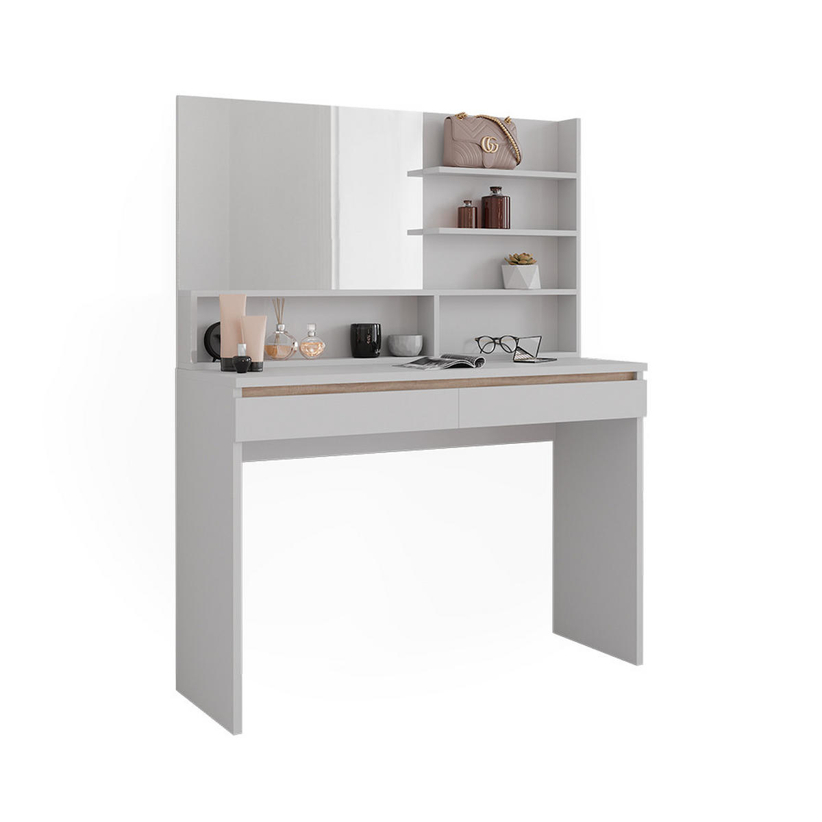 SCHMINKTISCH Emma Weiß 120 cm mit Spiegelregal - Weiß, Holzwerkstoff (120/83/41.8cm) - Vicco