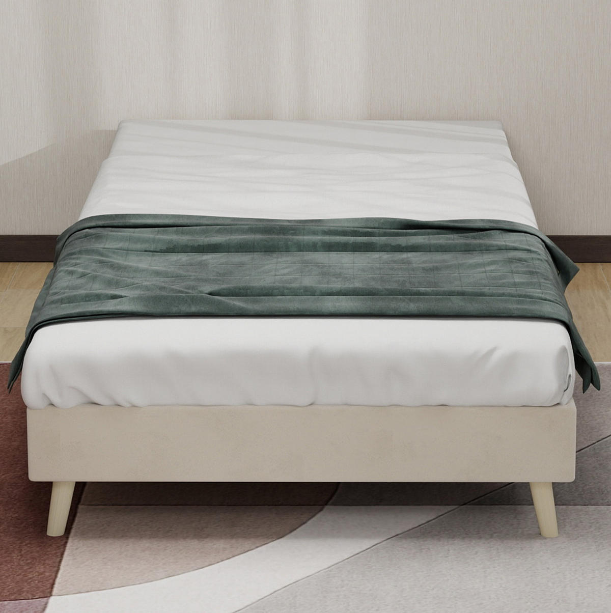 POLSTERBETT 90/200 cm Beige aus Stoff und Metall mit Stauraum - Beige, Textil (90/200cm) - OKWISH