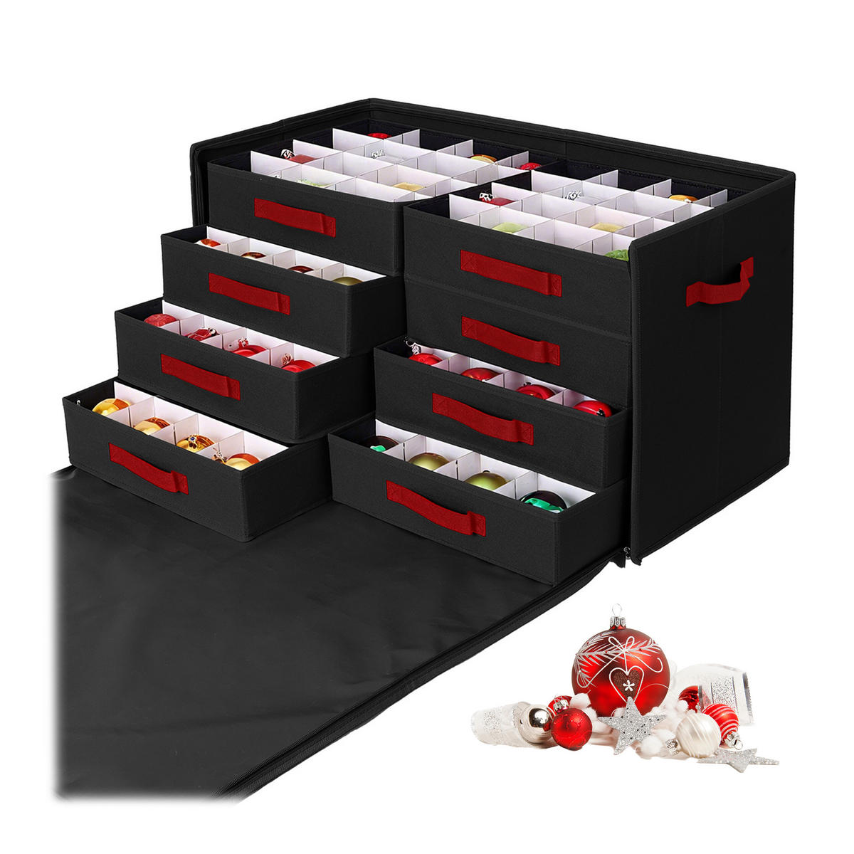 WEIHNACHTSKUGEL-AUFBEWAHRUNGSBOX - Schwarz, Wellpappe/Textil (73/40/36.5cm) - Relaxdays