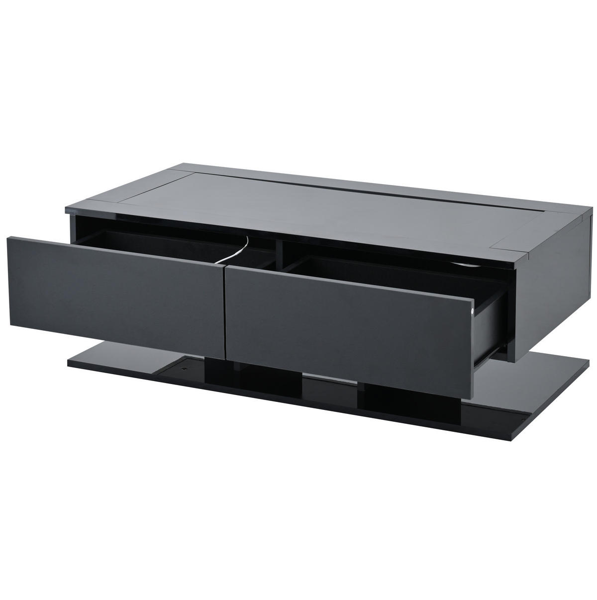COUCHTISCH aus Spanplatte und gehärtetem Glas 100x50x35 cm Schwarz mit LED-Beleuchtung und 2 Schubladen - Schwarz, Holzwerkstoff (100/50/35cm) - IVMEU
