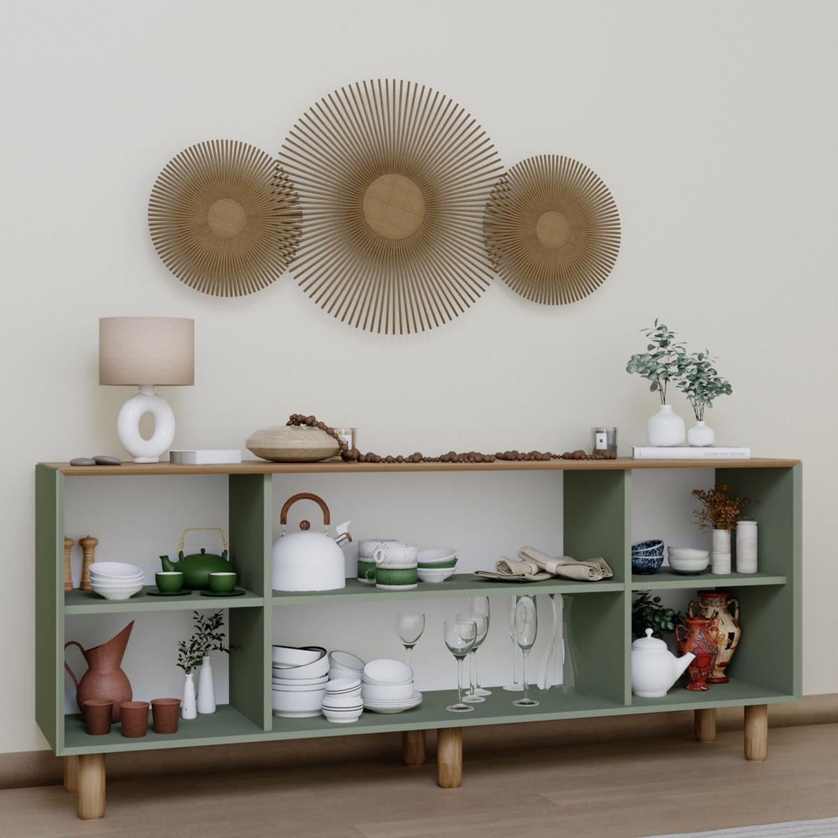 BUFFETSCHRANK bohemian Grün - Grün, Holz (40/75/180cm) - Habitat Garten