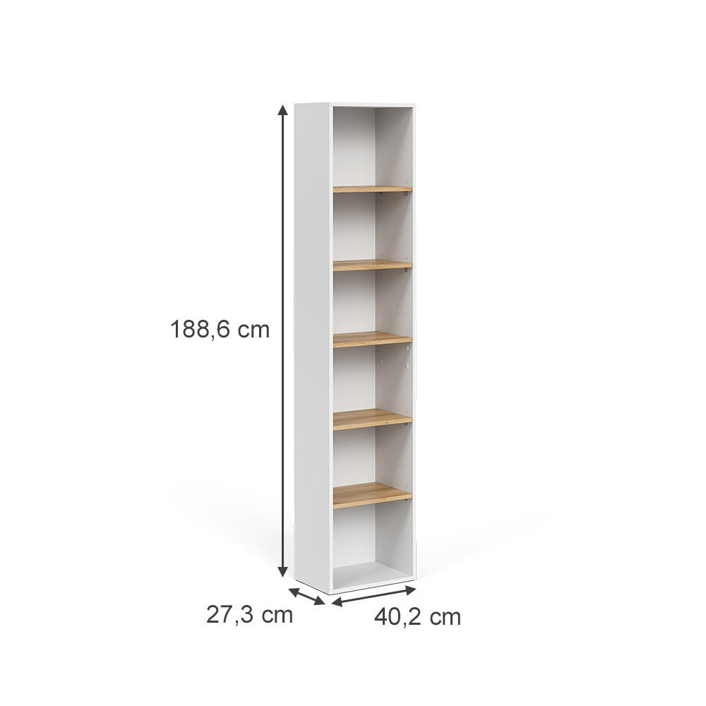 Vicco HOCHREGAL Weiß, Hellgrau 40cm × 27cm × 189cm