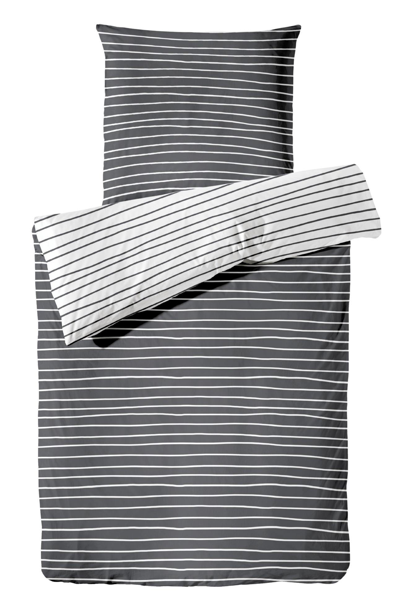 BETTWÄSCHE Mako Perkal 155x220 cm aus 100% Baumwolle mit Reißverschluss, Bettbezug gestreift 155 x 220 - Schwarz - Schwarz, Textil (155/220cm) - Carpe Sonno