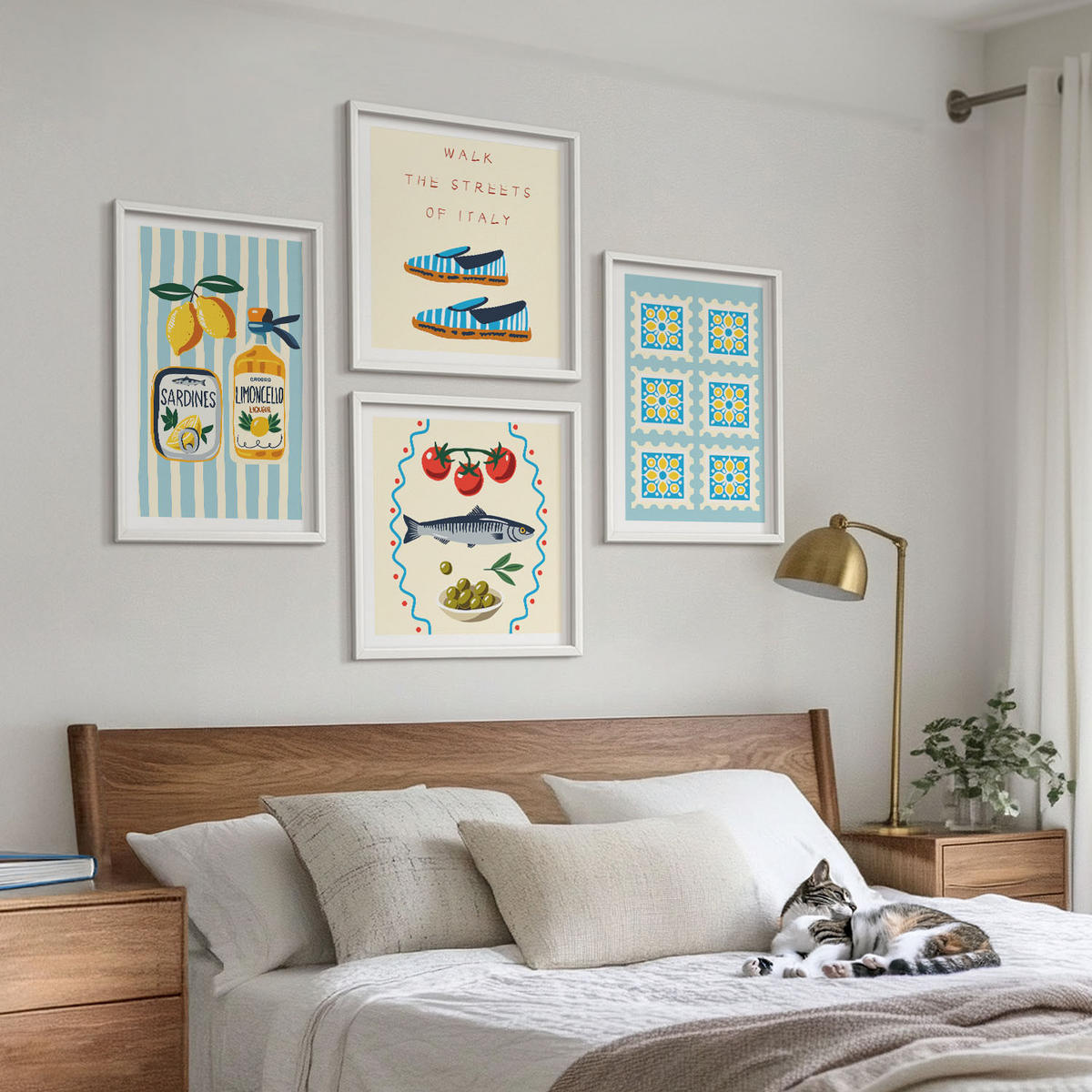 BILDER SET 4er Set - 50x50 cm & 40x60 cm Weißer Rahmen - Fruchtmuster und italienische Kultur - Weiß, Kunststoff (50/50cm) - TULUP