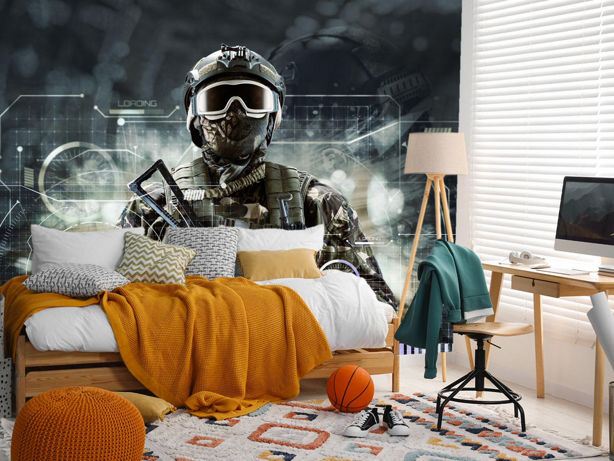 FOTOTAPETE für Jugendzimmer Futuristischer Soldat Krieger 300x210 - Braun/Grau, Papier (300/210cm) - Muralo