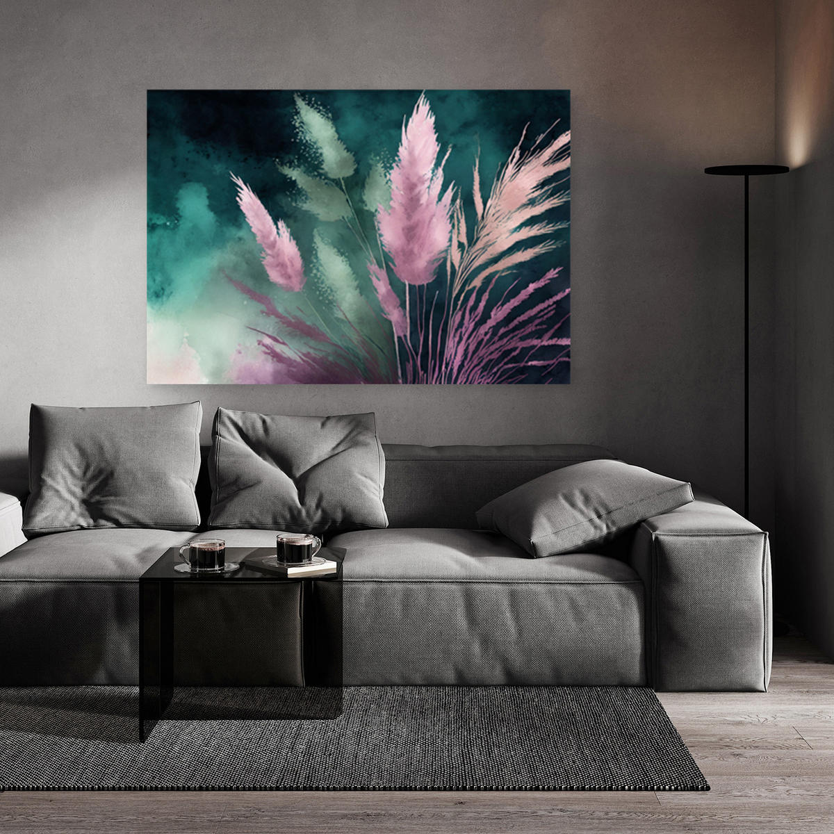 WANDBILD abstrakt pampasgras botanik - Lila, Textil (60/40cm) - Feeby