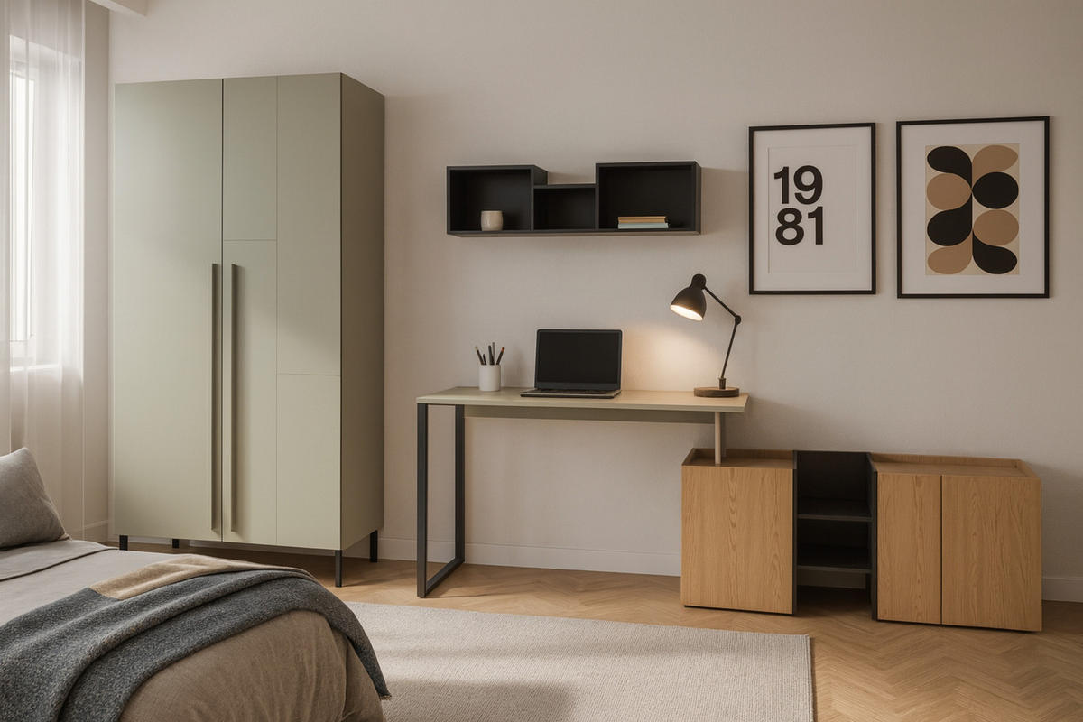 JUGENDZIMMER-SET SORENTO C 3-teilig in Eukalyptus/Baltic Düne Eiche/Schwarzer Onyx - Eukalyptusholzfarben/Eichefarben, Holzwerkstoff (349/195/135cm) - Deine Möbel 24