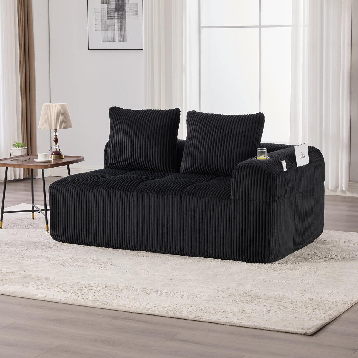 2-SITZER Sofa Cordstoff mit Seitenfächern und Becherhaltern 158/93/61 cm Schwarz - Schwarz, Textil (93/61/158cm) - Redom