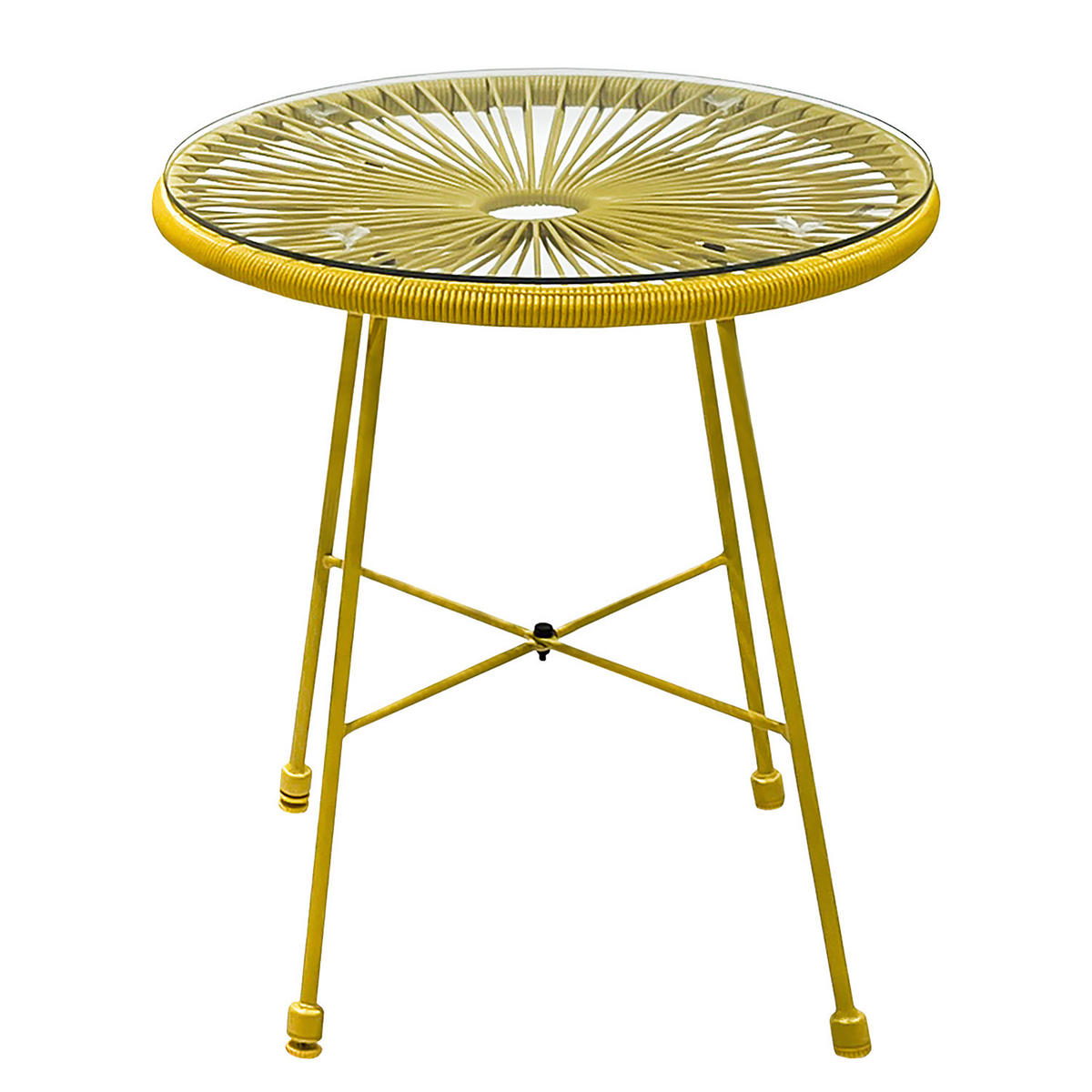 SITZGRUPPE - Stahl / Polyrattan - 3-teilig - Gelb, Naturmaterialien/Glas - home24