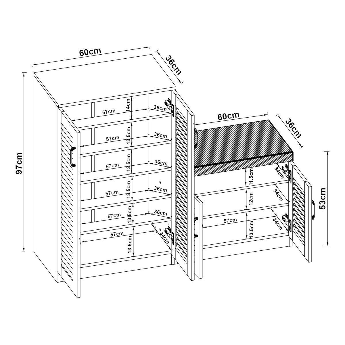 SCHUHSCHRANK Løten mit Sitzbank - Eichefarben, Holzwerkstoff/Kunststoff (120/97/36cm) - [en.casa]