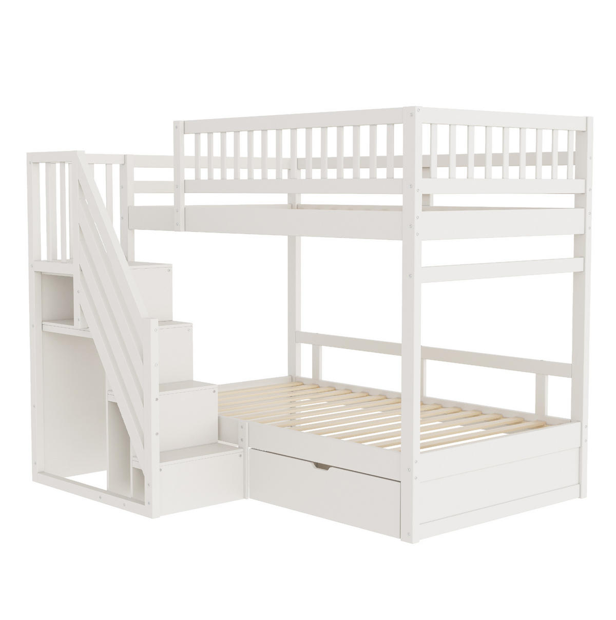 ETAGENBETT 90/200 cm Weiß aus Massivholz mit Stauraum und Lattenrost - Weiß, Holzwerkstoff (90/200cm) - Flora Grace