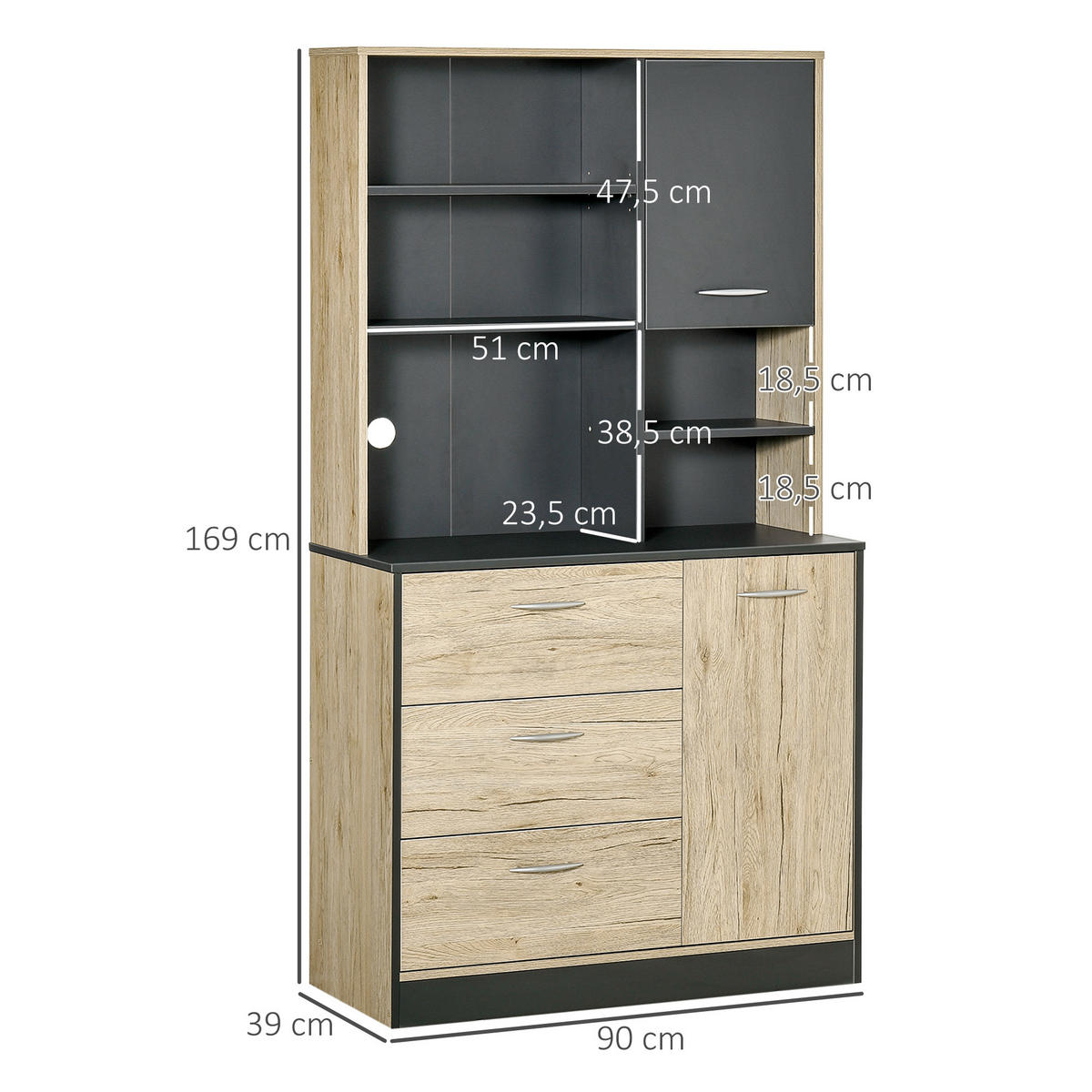 BUFFET DE-10992 2 Türen Eiche hell/Grau - Eichefarben, Holzwerkstoff (39/169/90cm) - ComfortXL