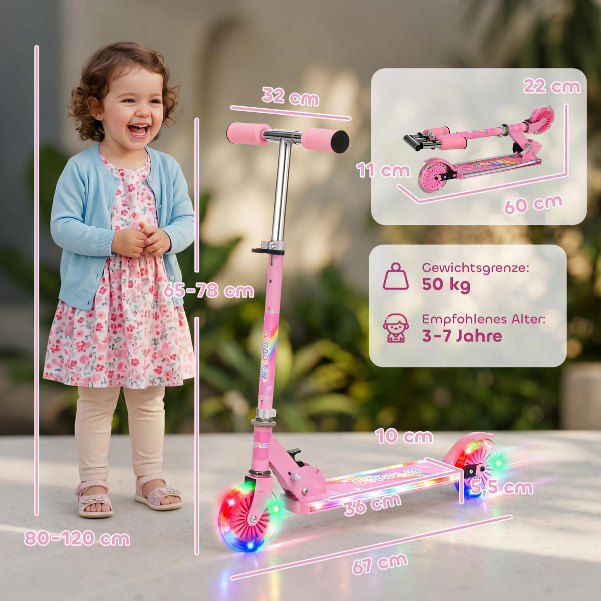 KINDERROLLER Metall Kunststoff Rosa - Rosa, Metall (67/32/78cm) - HOMCOM