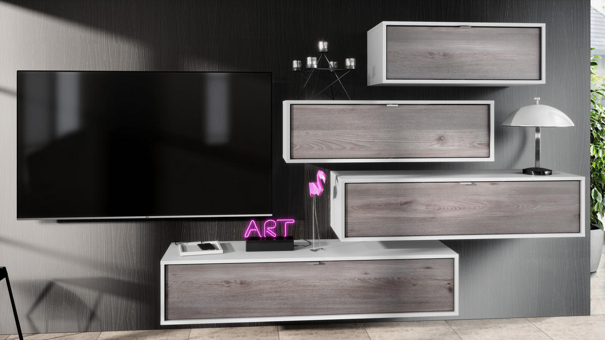 WOHNWAND Lana Fronten in Eiche Nordic - Silbereichenfarben, Holzwerkstoff (210/170/37cm) - Vladon