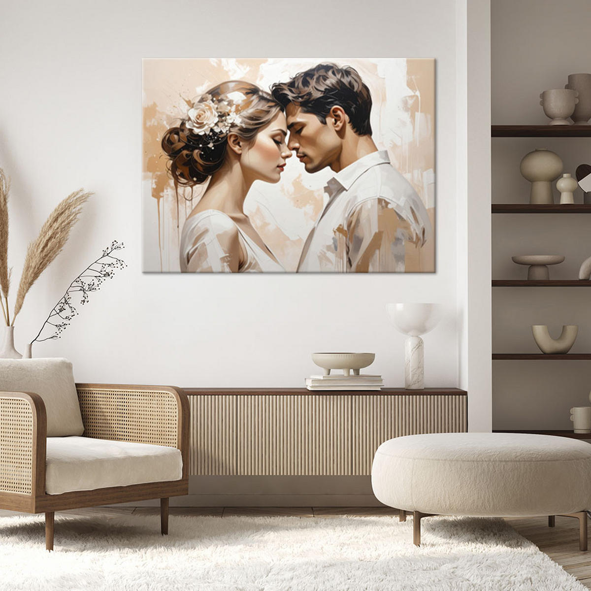 LEINWANDBILDER, Verliebtes Pärchen im künstlerischen Stil - Beige, Textil (100/70cm) - Feeby