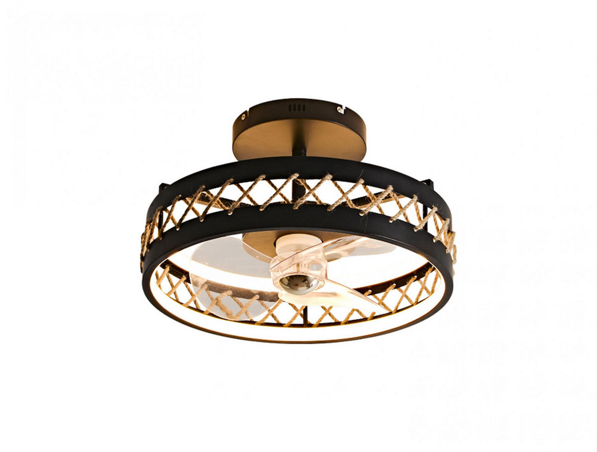 LED-DECKENLAMPE Schwarz mit integriertem Ventilator 65 W - Schwarz, Kunststoff (50/50/14cm) - Purline