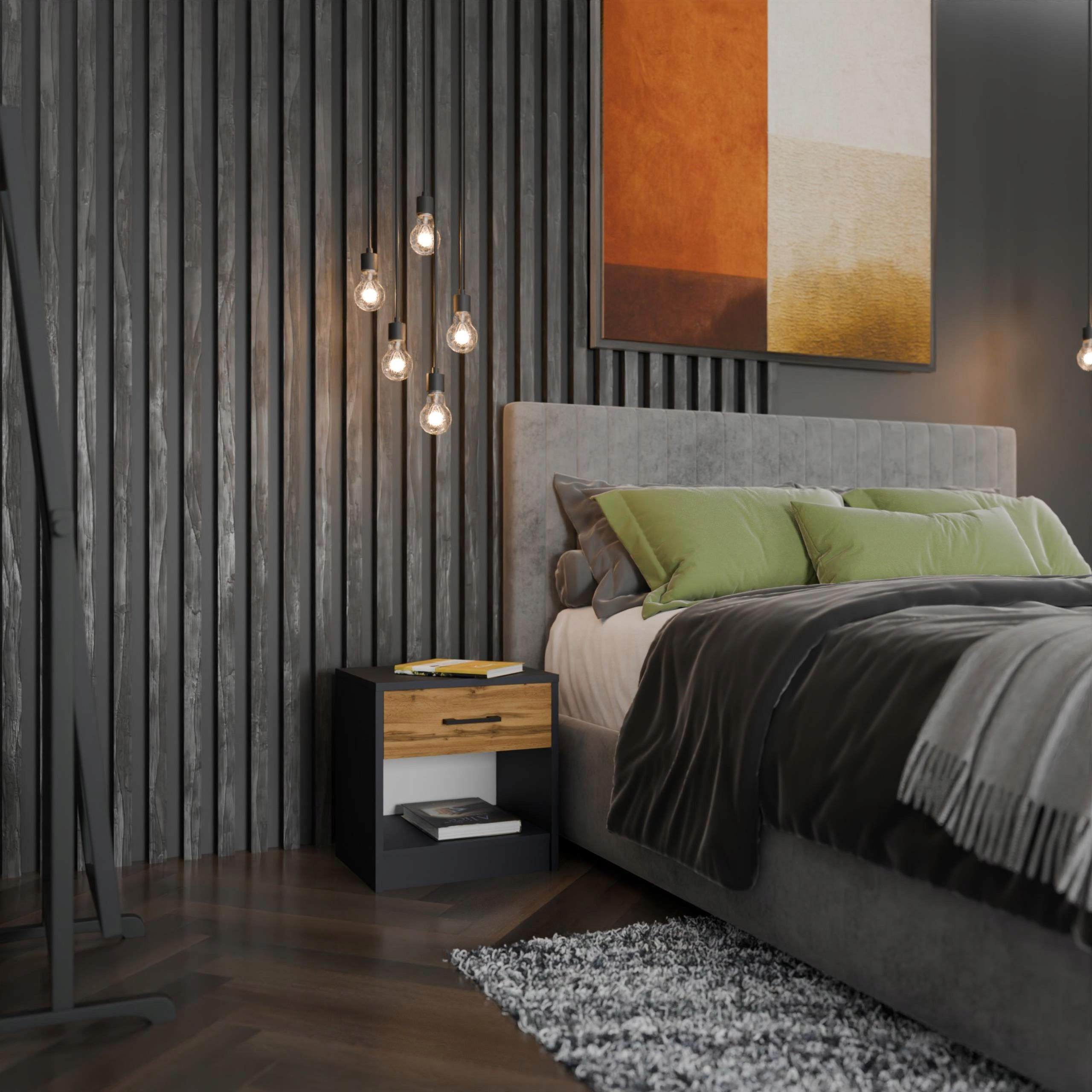 Thumbnail - Matkam Möbel Nachttisch, Anthrazit, Holzwerkstoff, 38.8x45x35 cm, Schlafzimmer, Nachttische