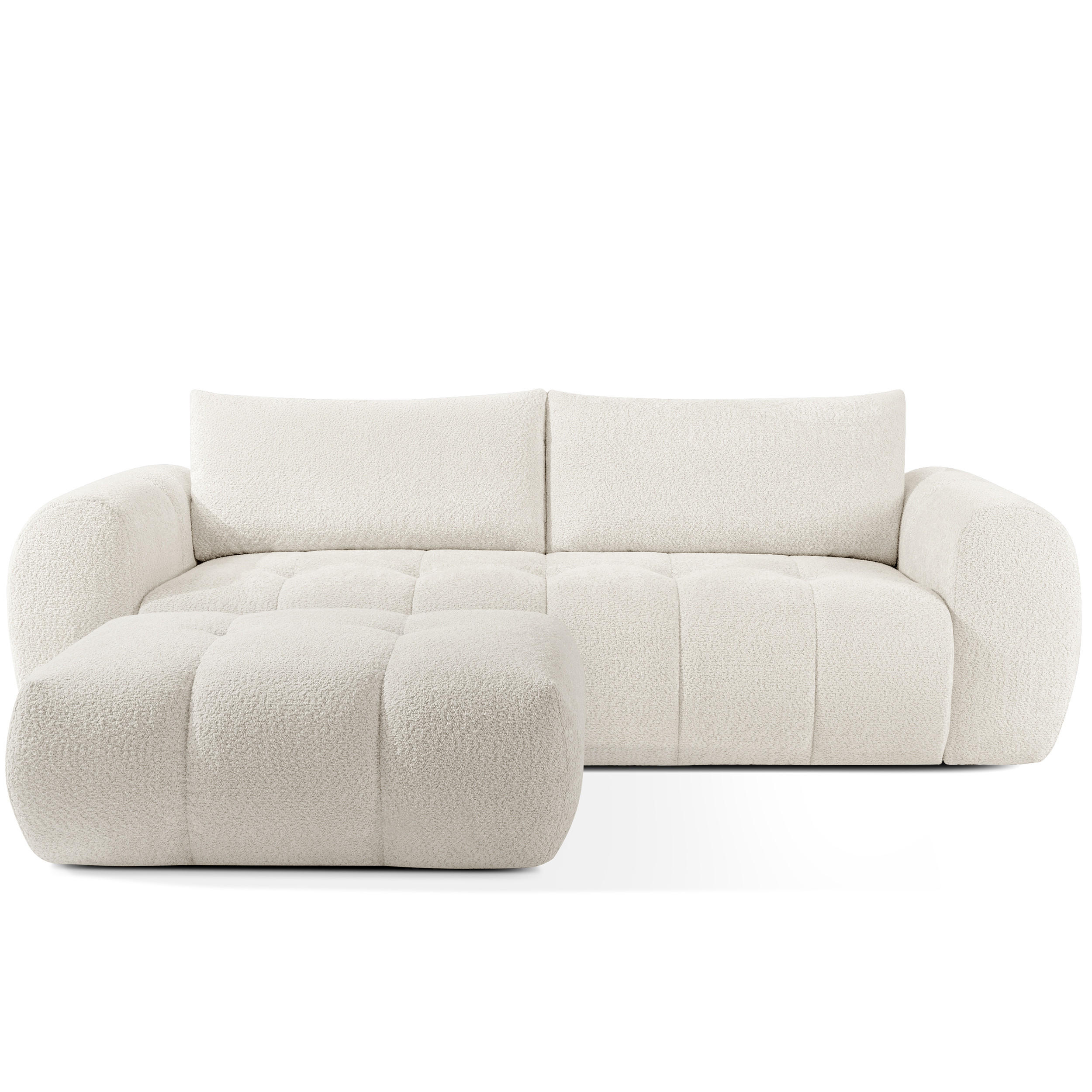 SOFA LIRA mit Pouf, Weiß, Bouclé - Weiß, Holz/Holzwerkstoff (96/43/50cm) - KONSIMO®