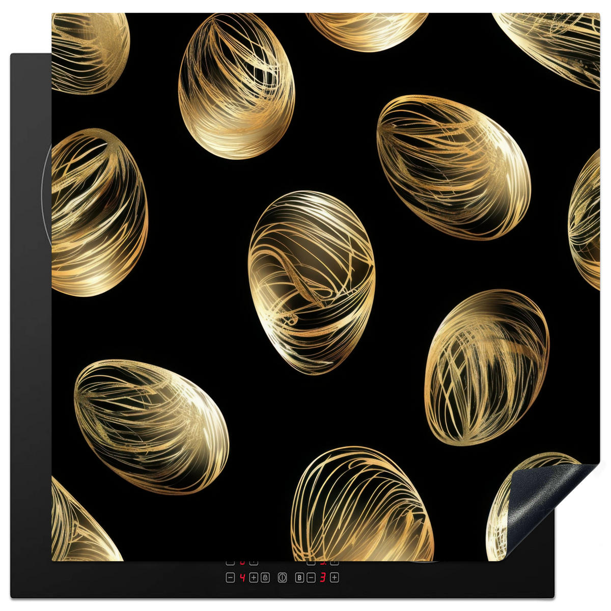 HERDABDECKPLATTE Eier - Gold - Muster Induktionsmatte 78x78 cm - Schwarz, Kunststoff (78/78/0.2cm) - MuchoWow