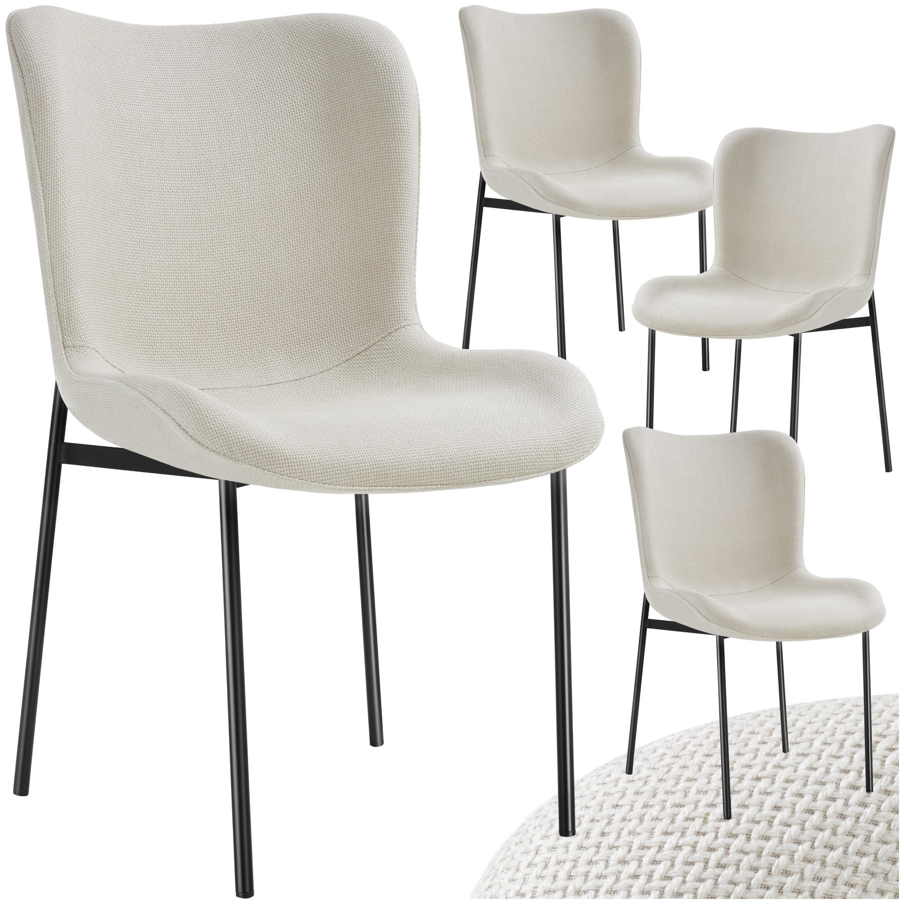 POLSTERSTUHL 4er Set Tessa 54 x 62 x 90 cm Webstoff off-white/schwarz - Schwarz/Weiß, Textil (54/90/62cm) - tectake