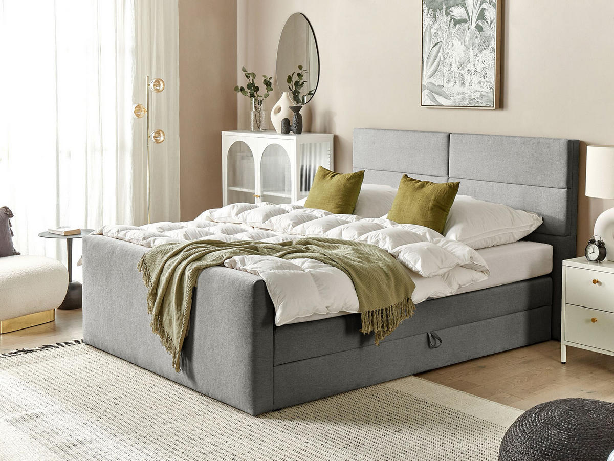 BOXSPRINGBETT 160x200 cm Grau Aristocrat - Hellgrau, Textil (160/200cm) - Beliani
