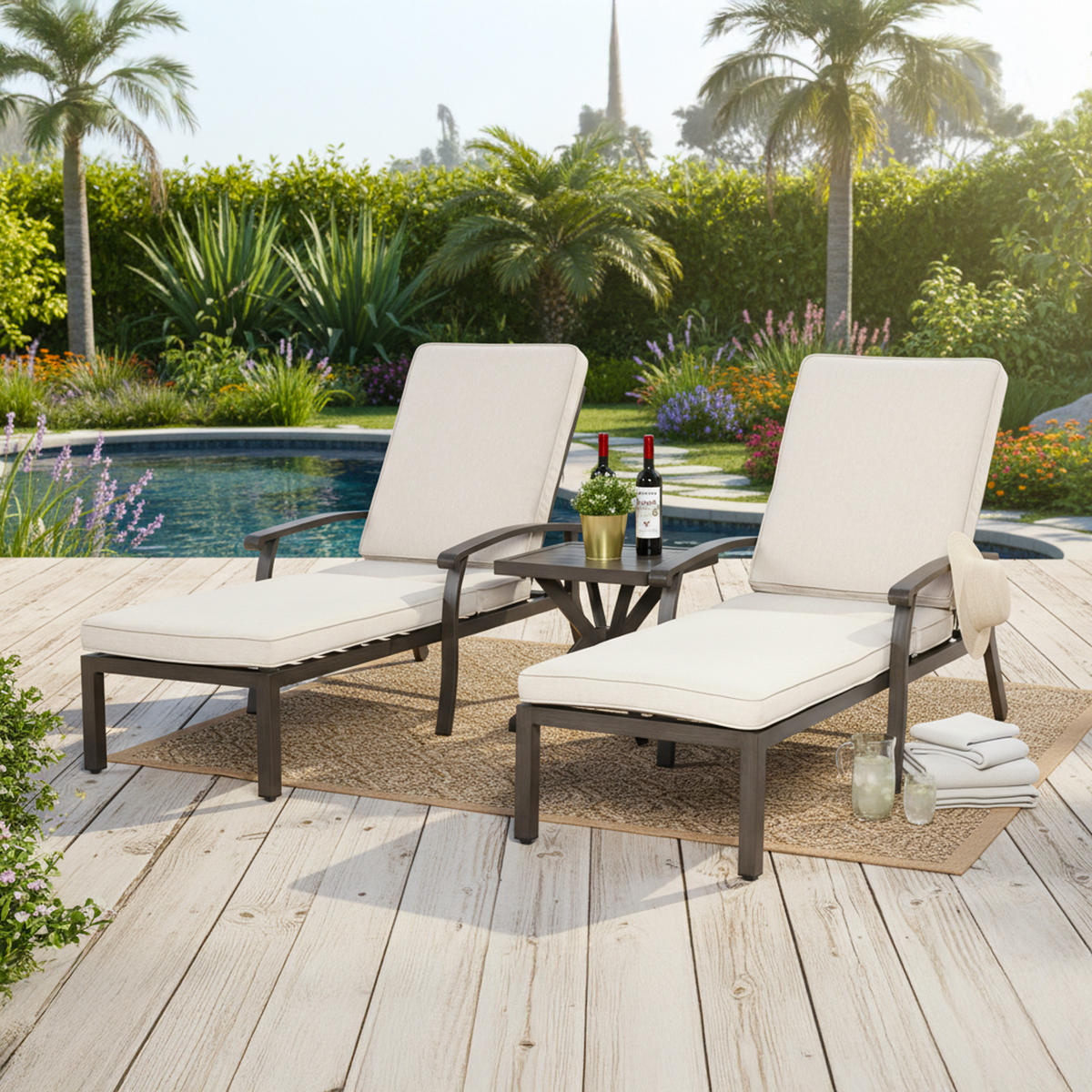 SONNENLIEGE 204 cm Aluminium Dunkelgrau Verstellbare Relaxliege mit Polster - Beige, Metall (58/100/204cm) - Urban Meuble