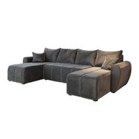 WOHNLANDSCHAFT MADISON U Grau Plüsch-Stoff mit Schlaffunktion - Grau, Holz (311/82/145cm) - MASSENO