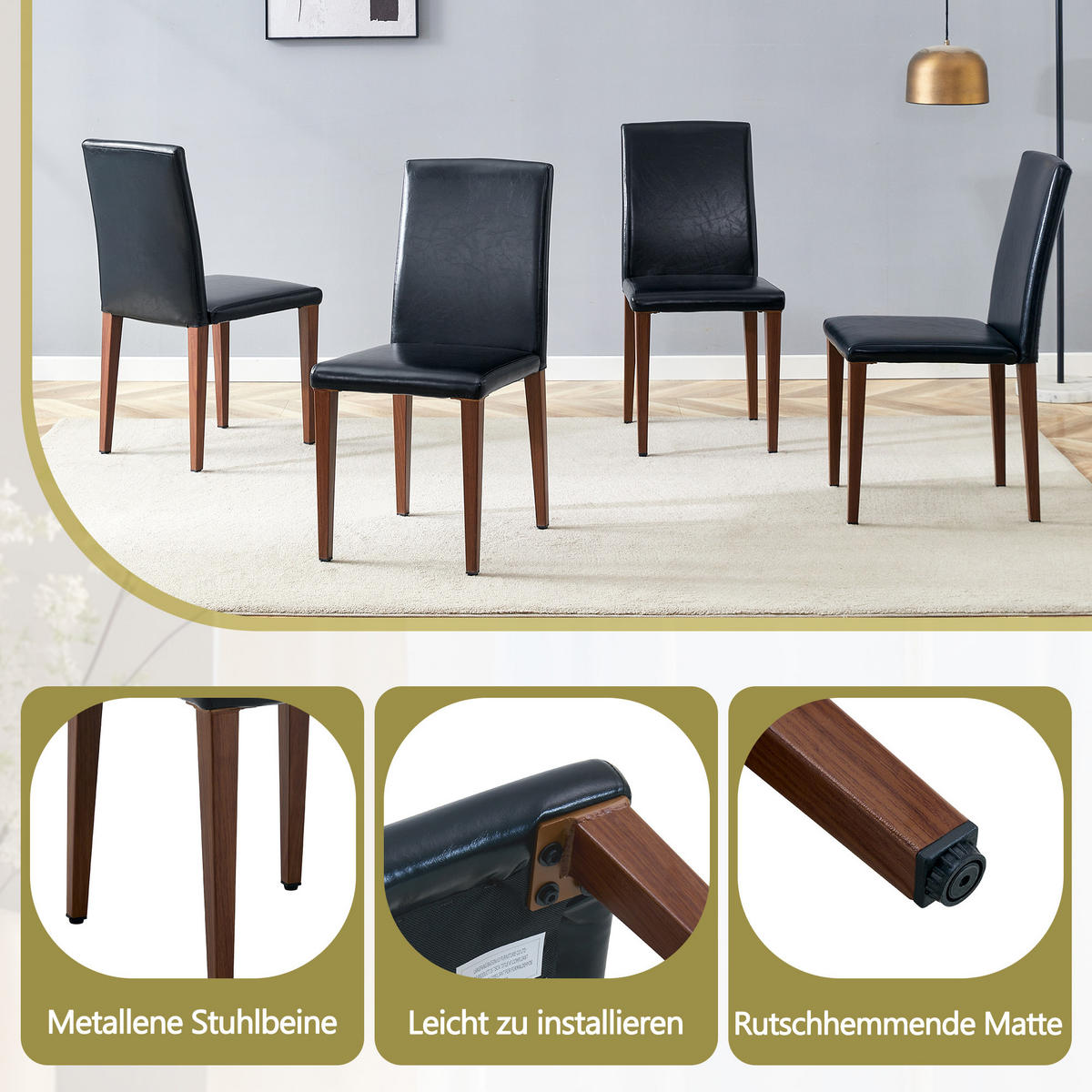 STUHL-SET DE-36598 2 Stück mit PU-Bezug und Metallbeinen Walnussfarben - Walnussfarben, Metall (47/90/41cm) - ComfortXL