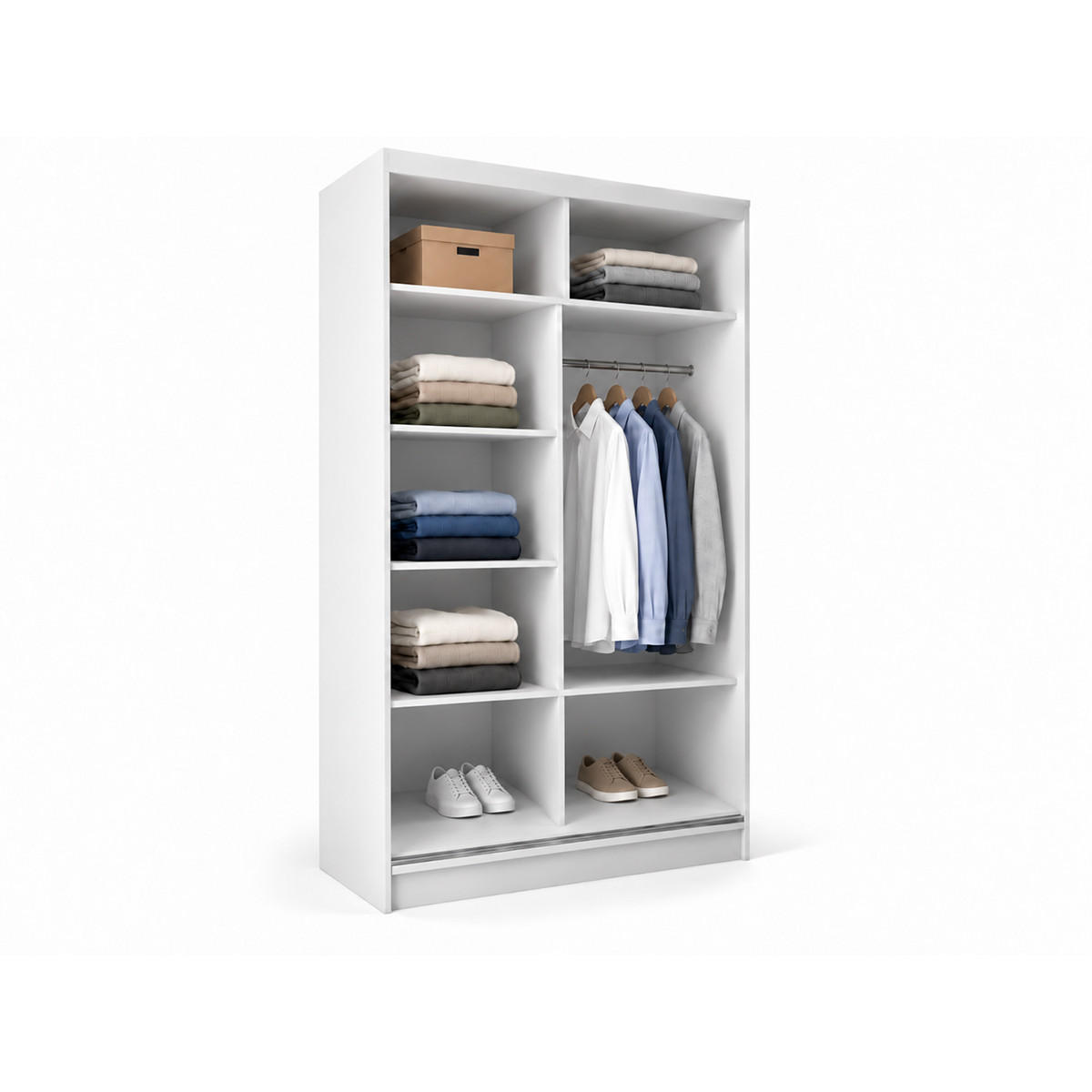 KLEIDERSCHRANK Lumil 120 cm Weiß Spiegel Griffe silber - Weiß, Holzwerkstoff (120/216/61cm) - KS Home Concept