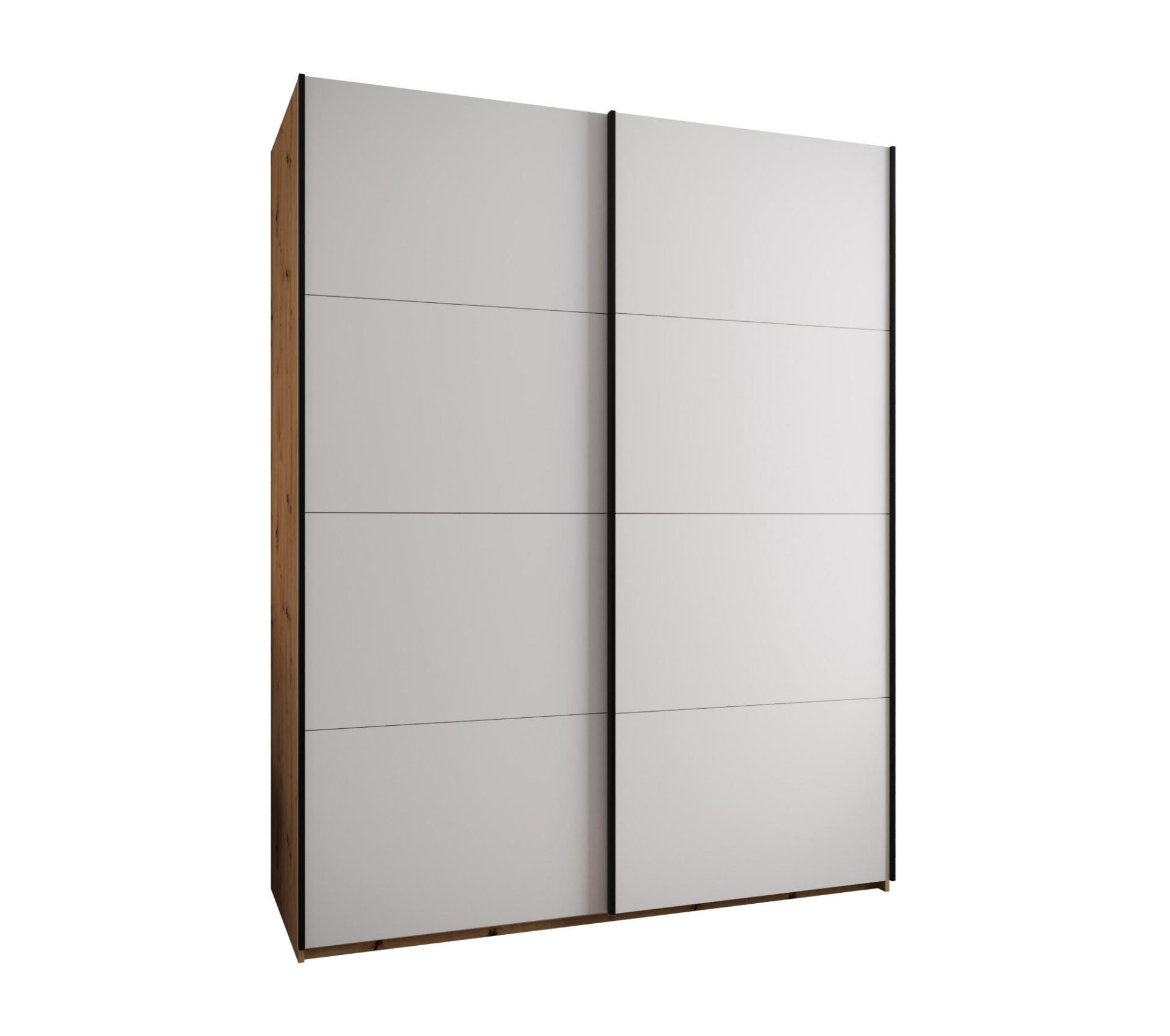 Abiks Möbel Schwebetürenschrank Eiche Artisan, Weiß, Schwarz 200x245x64 cm