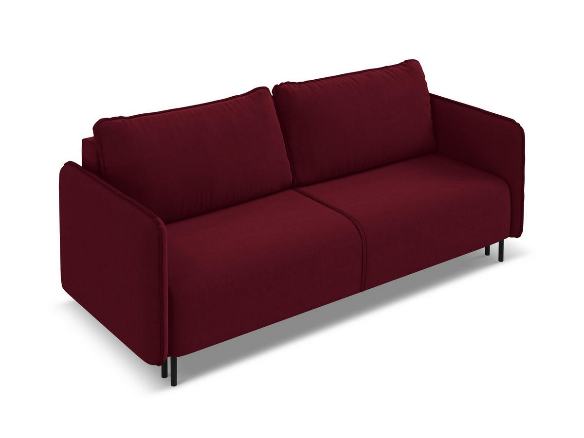 3-SITZER SOFA mit Schlaffunktion Samt Stoff Rot - Bordeaux/Rot, Holz/Textil (226/90/92cm) - Makamii