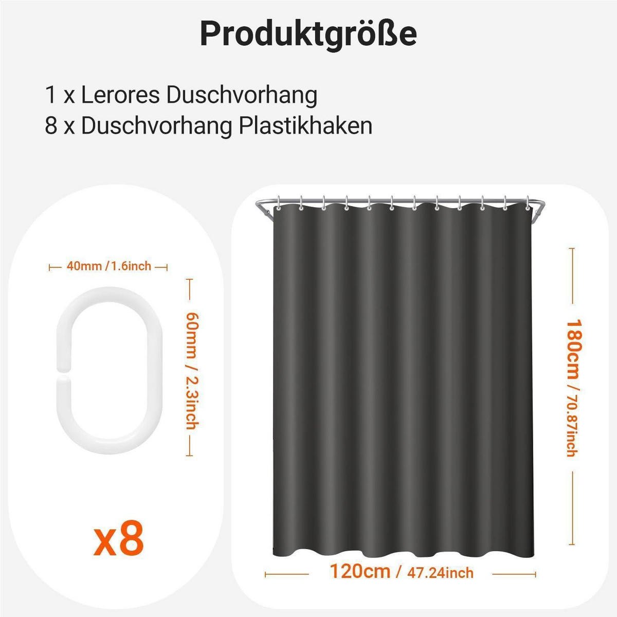 DUSCHVORHANG 120 x 180 cm Dunkelgrau Wasserabweisend Beschwerter Saum - Anthrazit, Textil (120/180cm)
