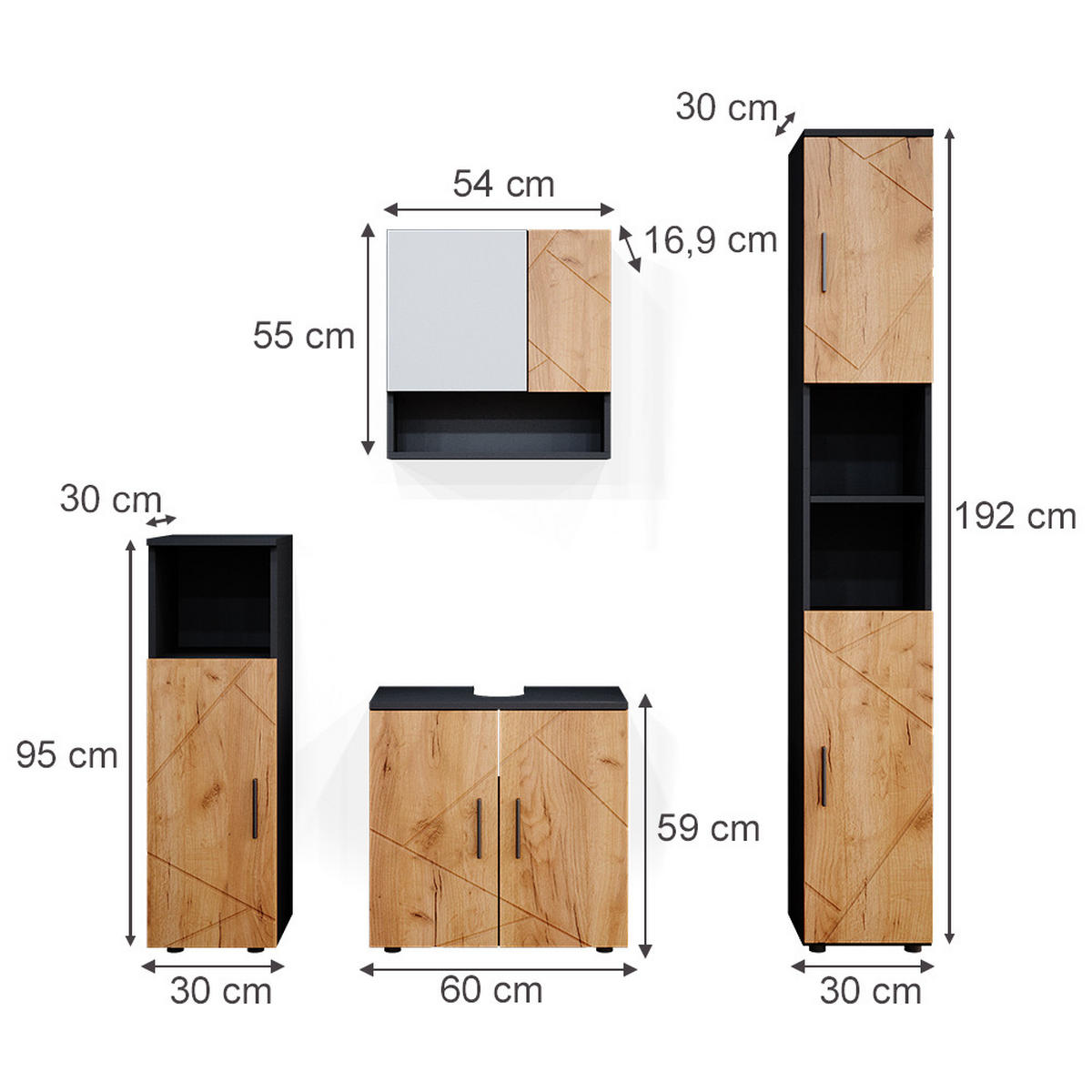 BADMÖBEL-SET Irma Goldkraft Eiche/Anthrazit 4 Teile, mit Hochschrank - Anthrazit/Eiche Wotan, Holzwerkstoff (80/58.6/41cm) - Vicco