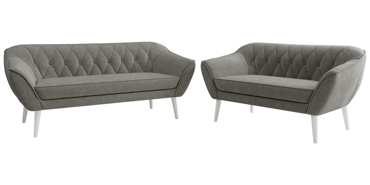SEDACIA ZOSTAVA 3+2 PIRS - Sivá Štruktúrovaná látka - Biele nohy - sivá/biela, kompozitné drevo/textil (180/75/74cm) - MKS