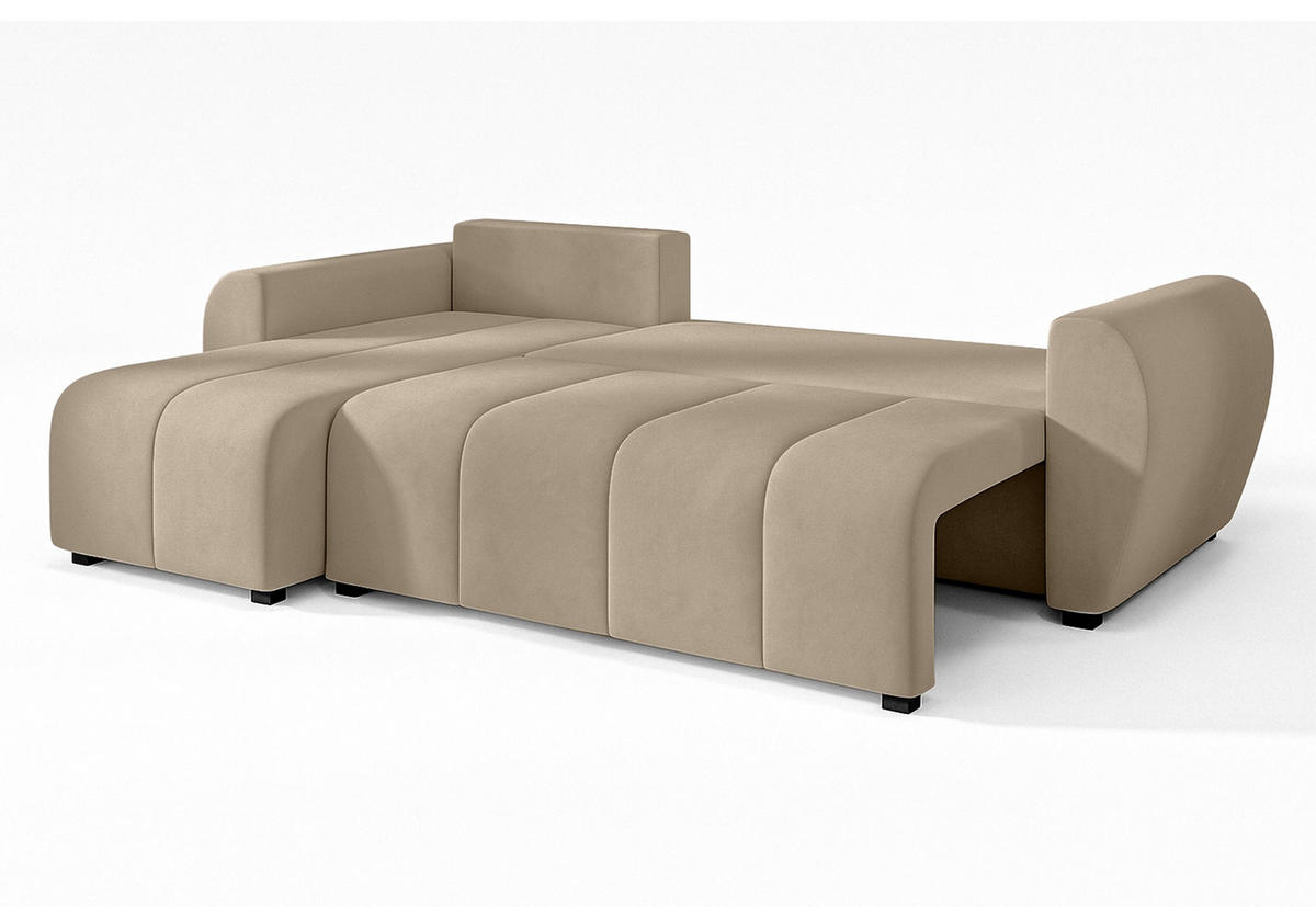 ECKSOFA L Form Malatya Hellbraun 246/145/82 cm stilvolle mit Schlaffunktion L - Hellbraun/Schwarz, Kunststoff/Textil (145/246cm) - AX Living