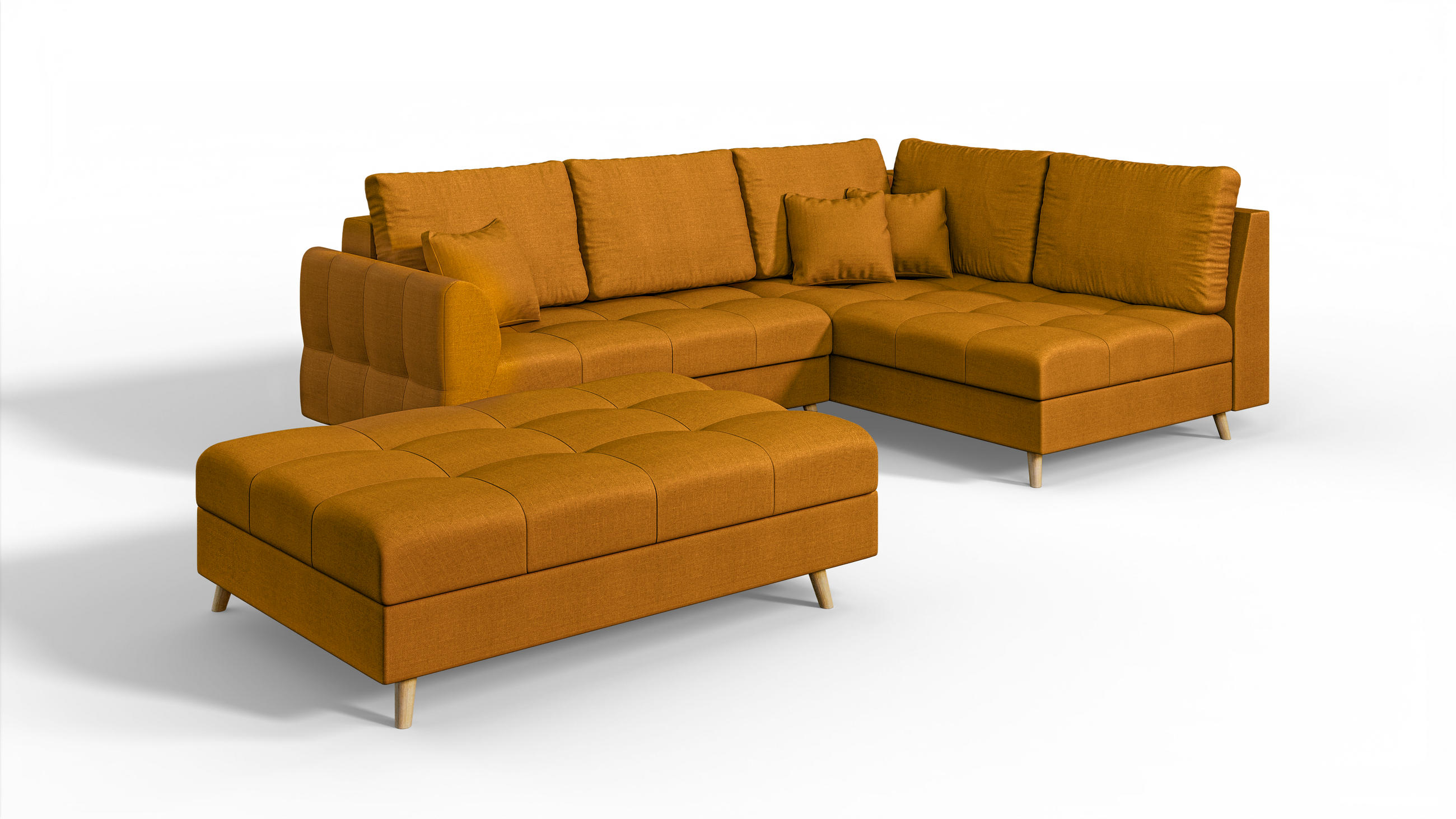 ECKSOFA MIT HOCKER Lorine Mikrofaser Gelb - Hellbraun/Gelb, Buchenholz/Textil (231/161cm) - S-Style Möbel