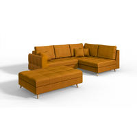 ECKSOFA MIT HOCKER Lorine Mikrofaser Gelb - Hellbraun/Gelb, Buchenholz/Textil (231/161cm) - S-Style Möbel