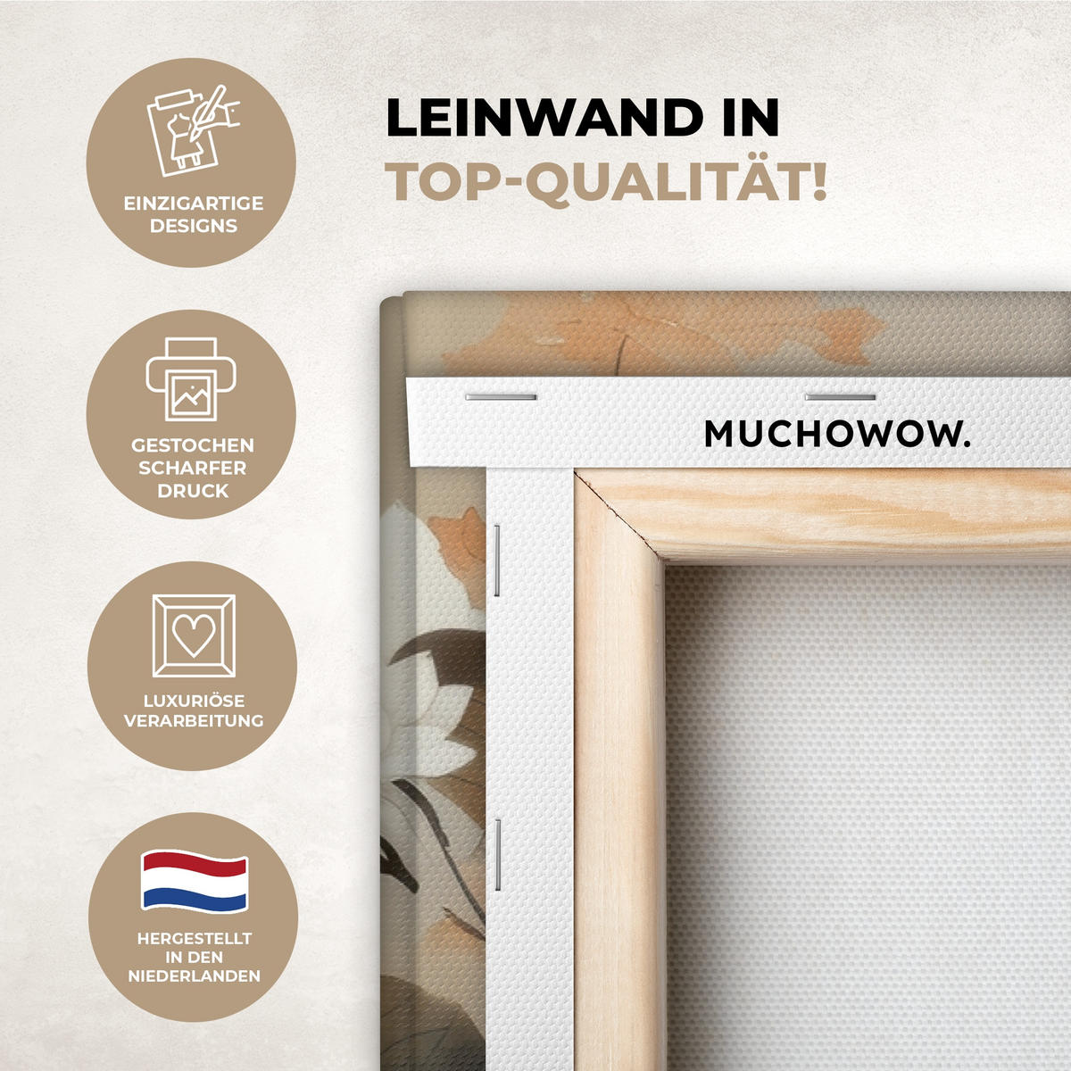 LEINWANDBILD Blumen - Japandi - Wabi sabi Groß 140x90 cm - Sandfarben, Textil (140/90cm) - MuchoWow