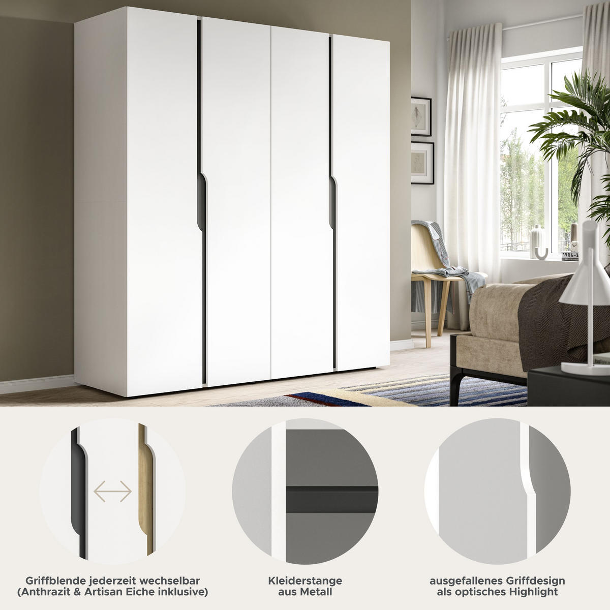 KLEIDERSCHRANK Anga weiß 160/51/180 cm - Weiß, Holzwerkstoff (160/180/51cm) - Xonox