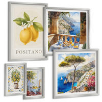 BILDER SET 5er Set - 50x50 cm & 20x30 cm & 40x60 cm Silberner Rahmen - Charmante Straßen mit Pflanzen - Silberfarben, Kunststoff (40/60cm) - TULUP