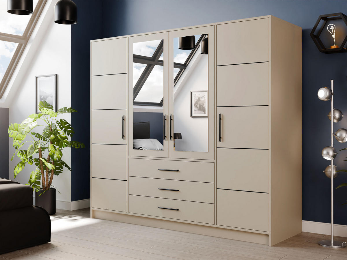 KLEIDERSCHRANK Bali D4 - Kaschmir/Schwarz, Holzwerkstoff (196/200/58cm) - MIRJAN24