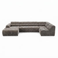 6-SITZER modulares Wohnlandschaft U XXL VEER SET 5 Rechts, 368 x 175 cm, Chenille Webstoff Braun - Schwarz/Braun, Holz/Kunststoff (175/75/368cm) - Muffo