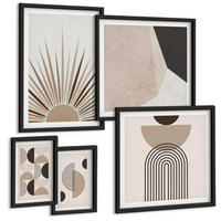 BILDER SET 5er Set - 50x50 cm & 20x30 cm & 40x60 cm Schwarzer Rahmen - Abstrakte beige und braune Formen - Schwarz, Kunststoff (40/60cm) - TULUP