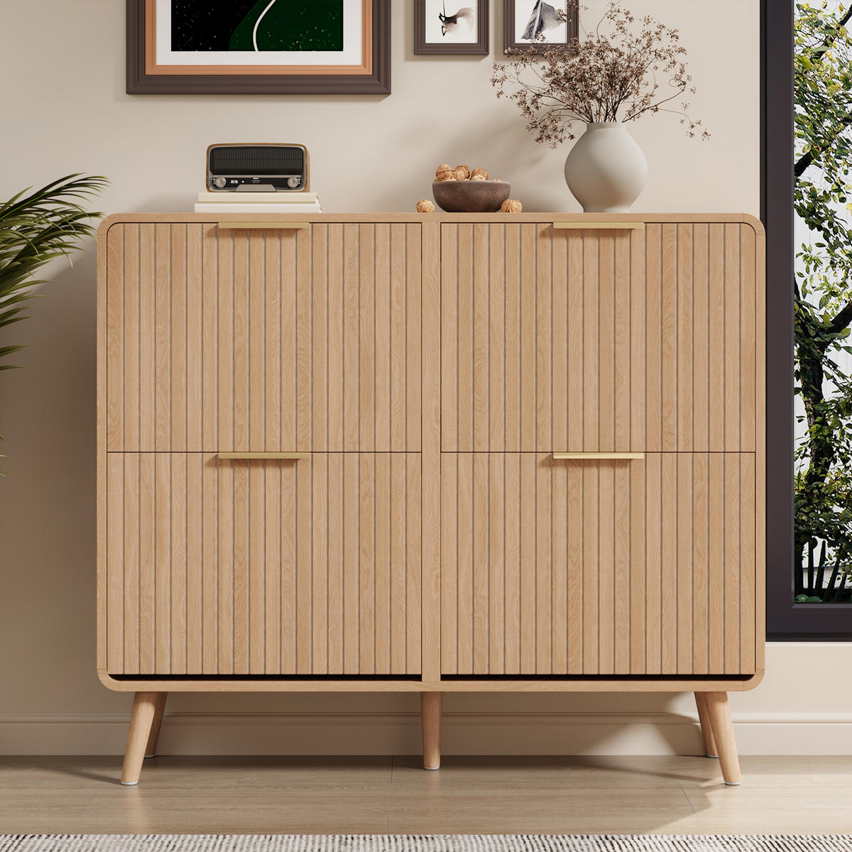 SCHUHSCHRANK Holzoptik für 18–24 Paar Schuhe - Naturfarben, Holzwerkstoff (105/90/24cm) - FLIEKS