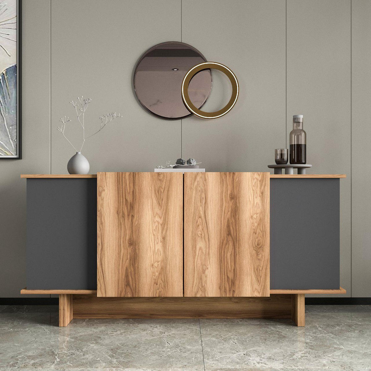 BUFFETSCHRANK diana grau anthrazit - Grau, Holz (40/81/180cm) - Habitat Garten