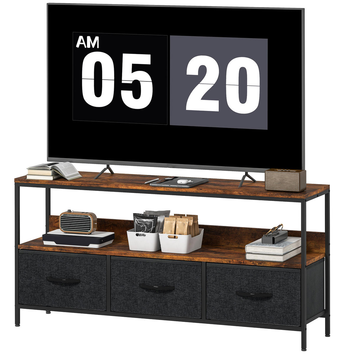 LOWBOARD Braun/Schwarz 120/29/56 cm, 3 Schubladen, Metallgestell - Rotbraun, Metall (120/56/29cm) - PANGIVO