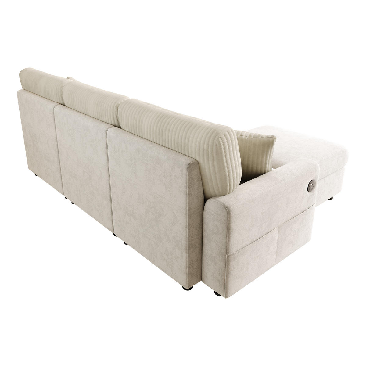 ECKSOFA 223/146/84 cm Beige mit 1 Fußhocker, 2 quadratischen Kissen, 1 USB-Anschluss und 1 Type-C-Anschluss - Beige, Textil (146/84/223cm) - Oxeza