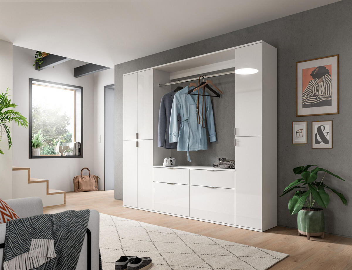 GARDEROBENKOMBINATION 4tlg. Projekt X Garderobe in weiß Nb. und weiß hochglanz B/H/T: 212x193x34 cm - Weiß, Holzwerkstoff (212/193/34cm)