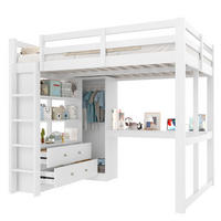 HOCHBETT 140/200 cm, weiß, mit Schreibtisch, 2 Schubladen, Regalen, LED und USB - Weiß, Holz (140/200cm) - MIVRAY