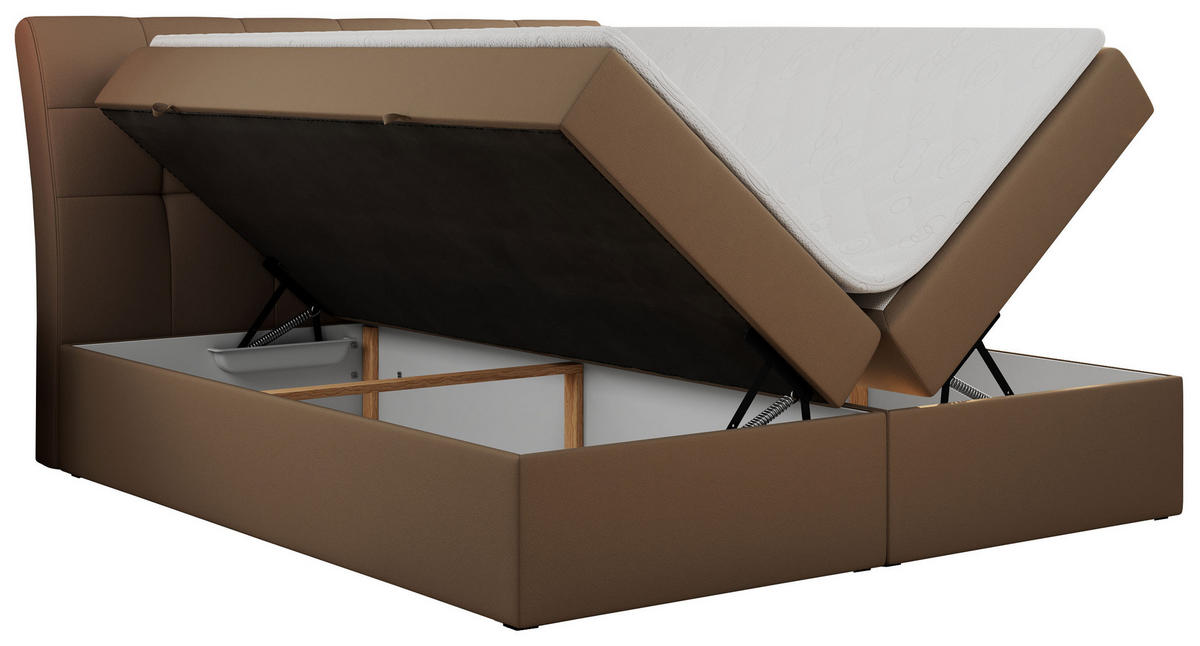BOXBETT DIEGOS 160/200 Braun Kunstleder - H3 - Braun, Holz/Textil (160/200cm) - MKS